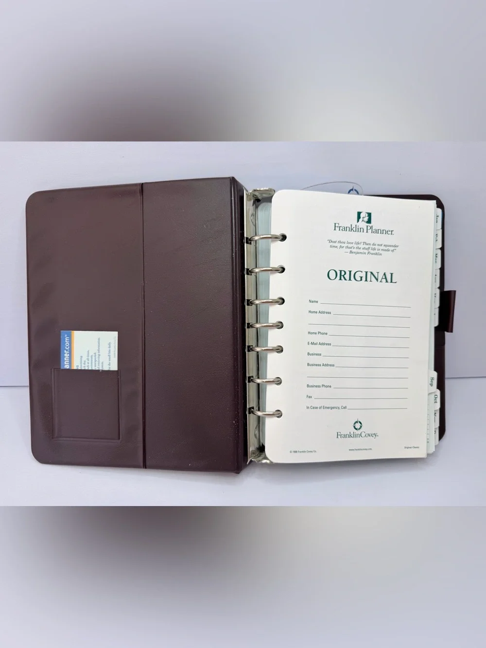 Franklin Covey Classic 7 Ring Leather Planner Binder Brown Year 2001 Organizer
